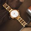 pearl gold women wood watch